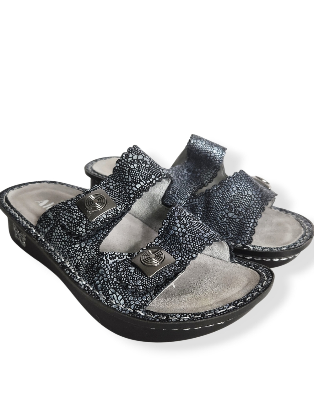 Alegria Women's Leather Pewter Lace Two Strap Sandals Comfort Shoe Size 36